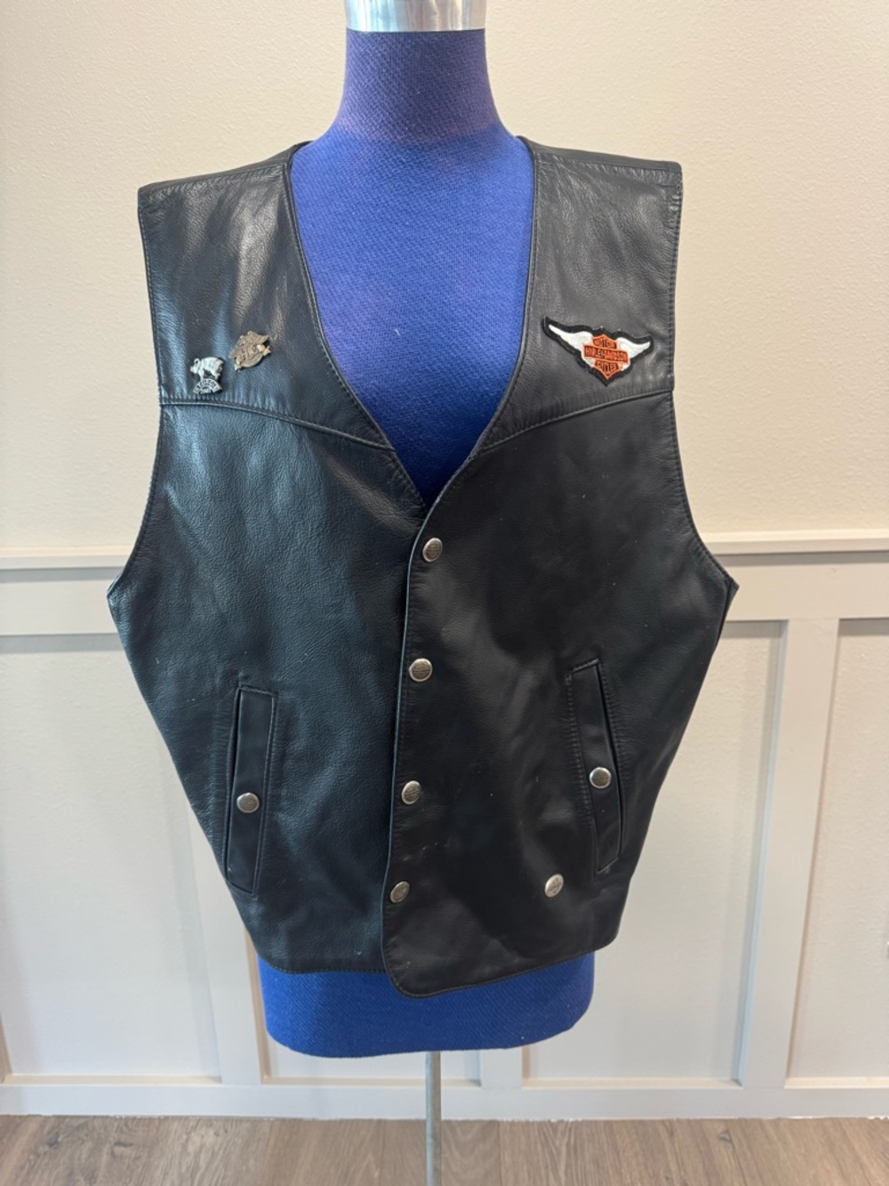 Harley-Davidson Black Leather Snap-Front Vest